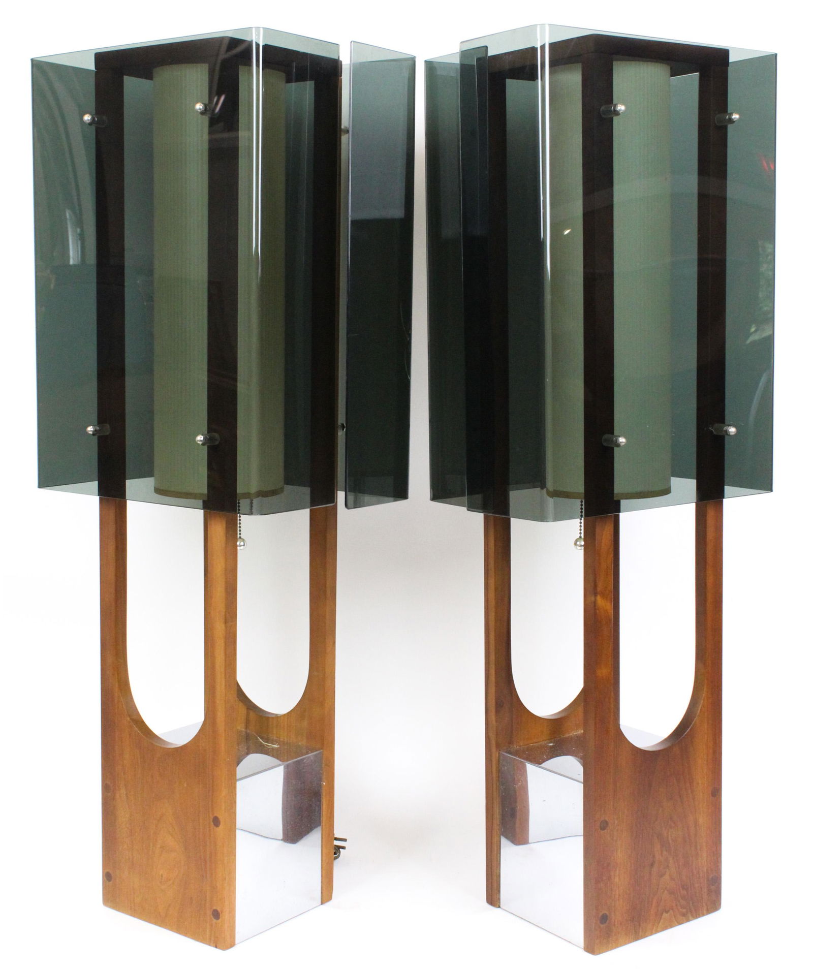 Smoked Lucite, Teak, & Chrome Table Lamps (1 of 5)