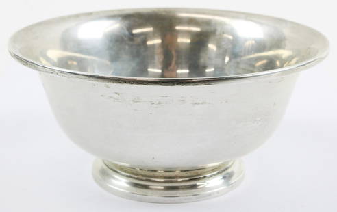 Watson Newell Co. Sterling Footed Serving Bowl: Watson, Newell & Co. Attleboro, MA sterling silver Paul Revere style footed serving bowl with lapped rim 3.25"-7" 6.6 troy oz.