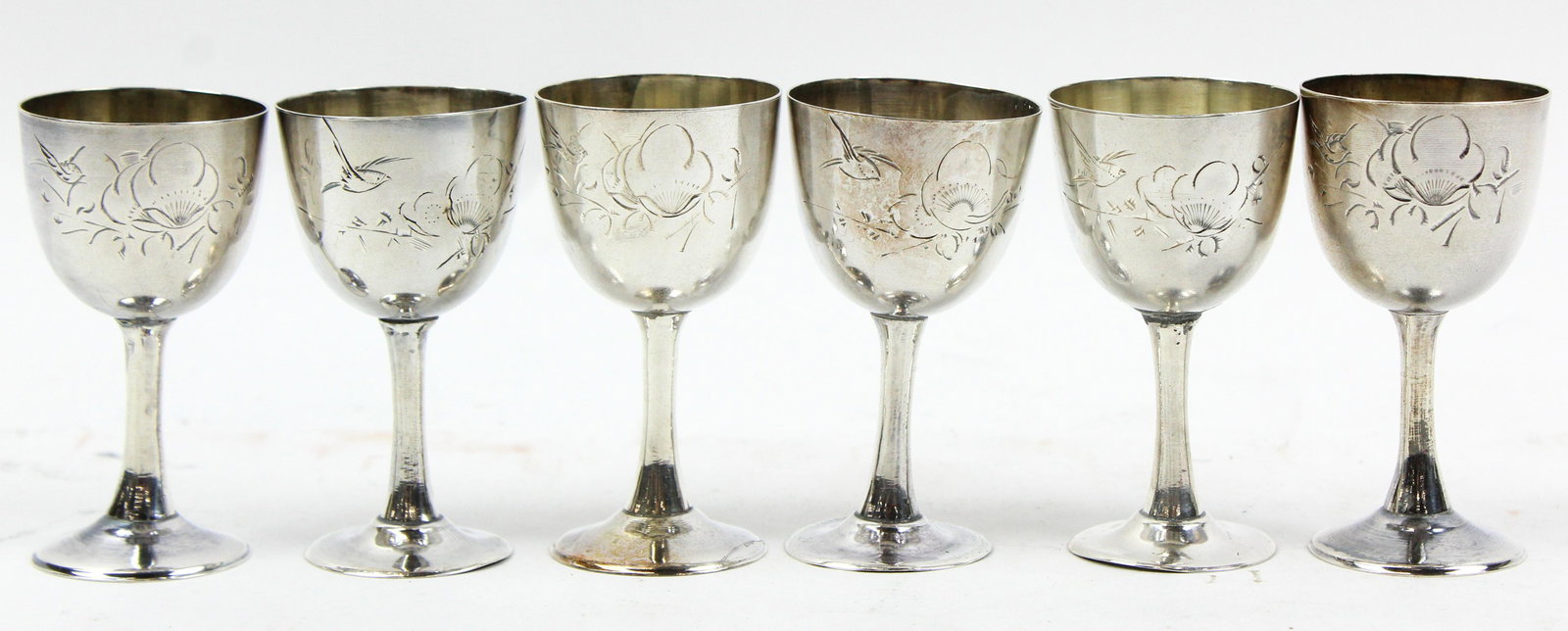 6 Chinese Silver Stemmed Cordial Goblets (1 of 4)