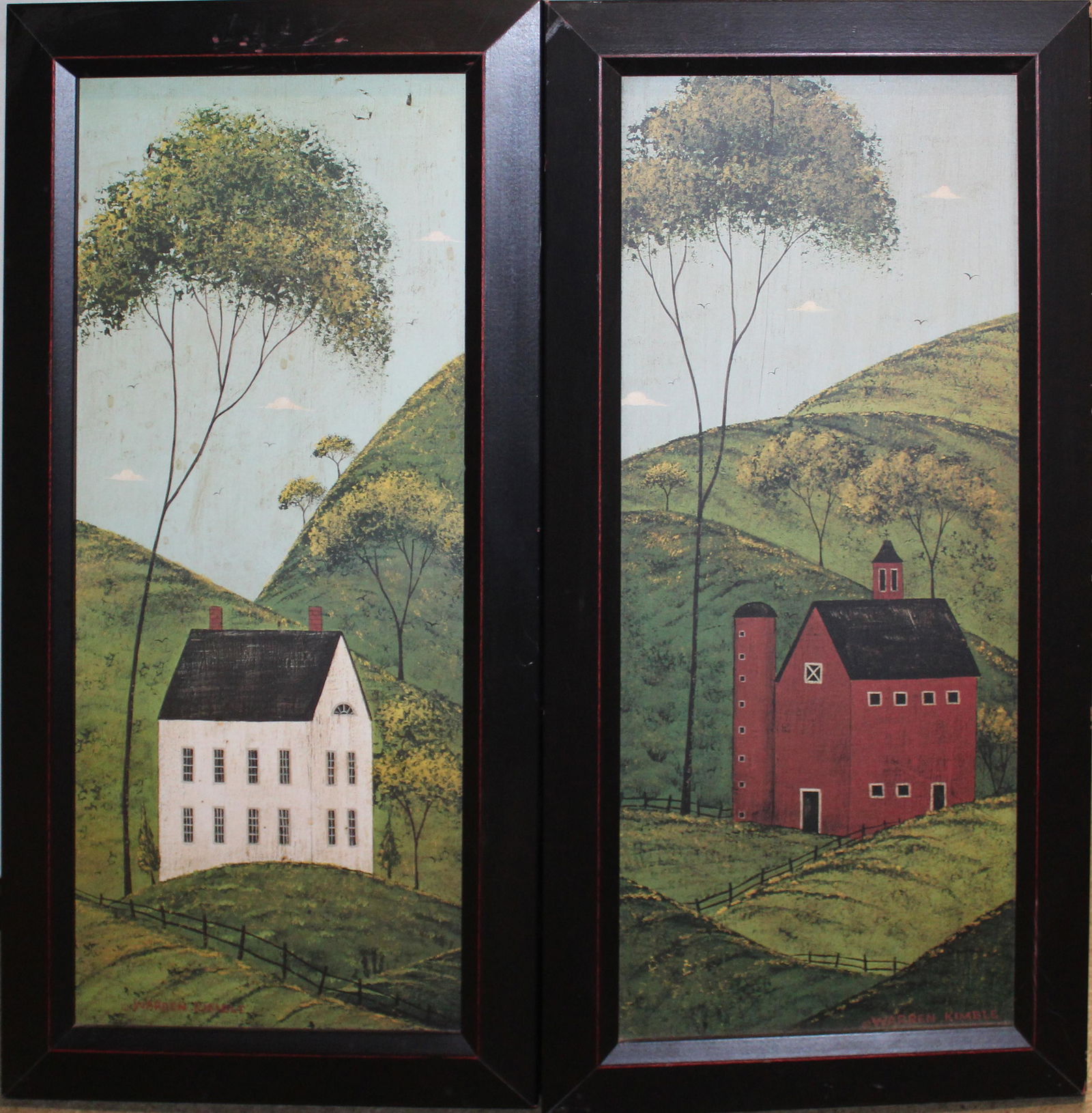 Two Framed Warren Kimble Landscapes: Two Framed Warren Kimble offset lithograph landscapes on board signed in plate - Image 20 x 10" overall 12 x 24"