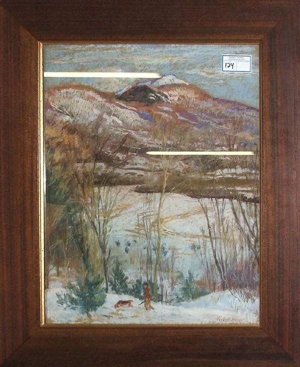 25 x 18 inch pastel "Green Peak Under Snow" signed: 25 x 18 inch pastel "Green Peak Under Snow" signed Herbert Meyer 1937