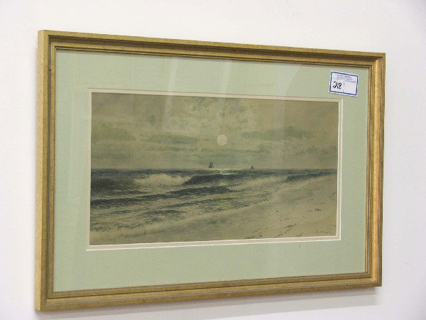 10 x 20 inch wc ocean shore line signed George How: 10 x 20 inch wc ocean shore line signed George Howell Gay (1858-1931)