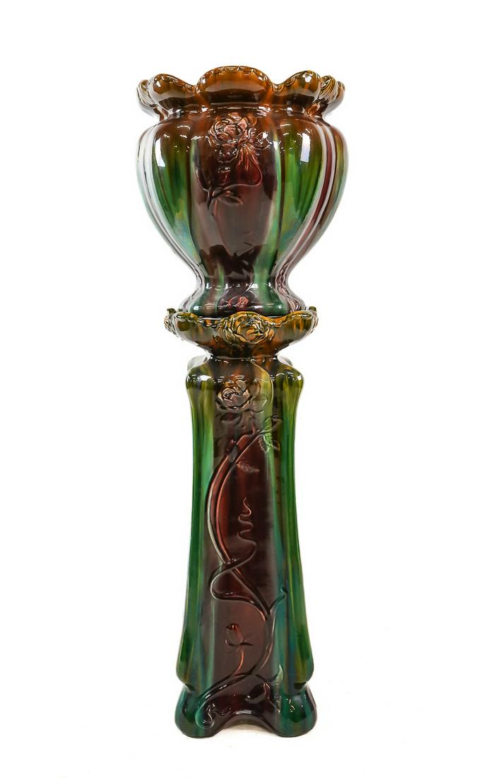 Victorian Majolica Glazed Jardiniere on Pedestal (1 of 5)