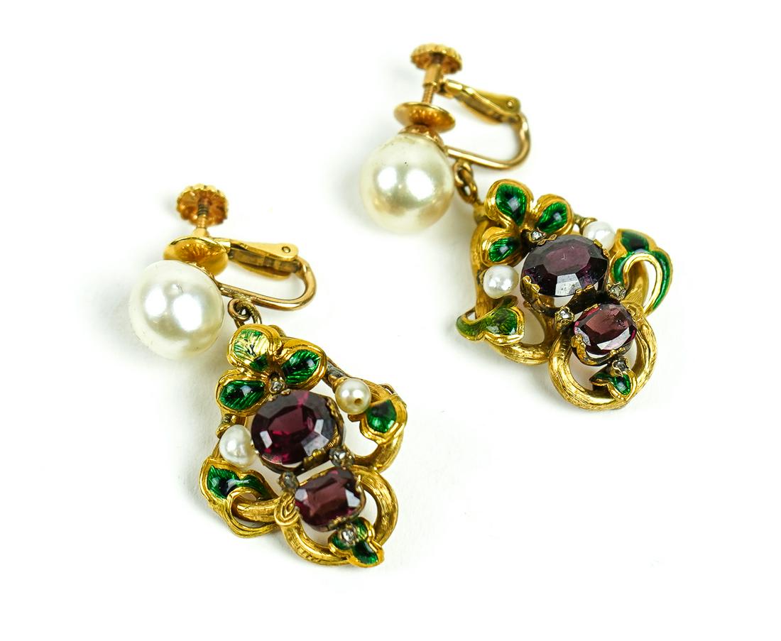 Pair Antique 14k, Pearl, Amethyst, Earrings (1 of 3)