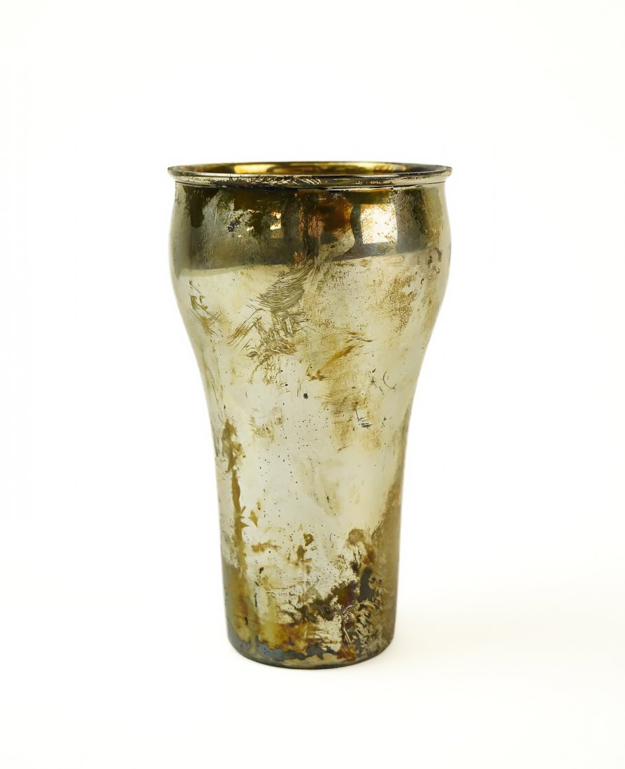 Bvlgari Italian Sterling Silver Drinking Tumbler: Bvlgari (Bulgari) Italian designer sterling silver drinking tumbler with gold wash vermeil interior 4" -2.5" 4.6 troy oz. -from the estate of Iris Cornelia Love