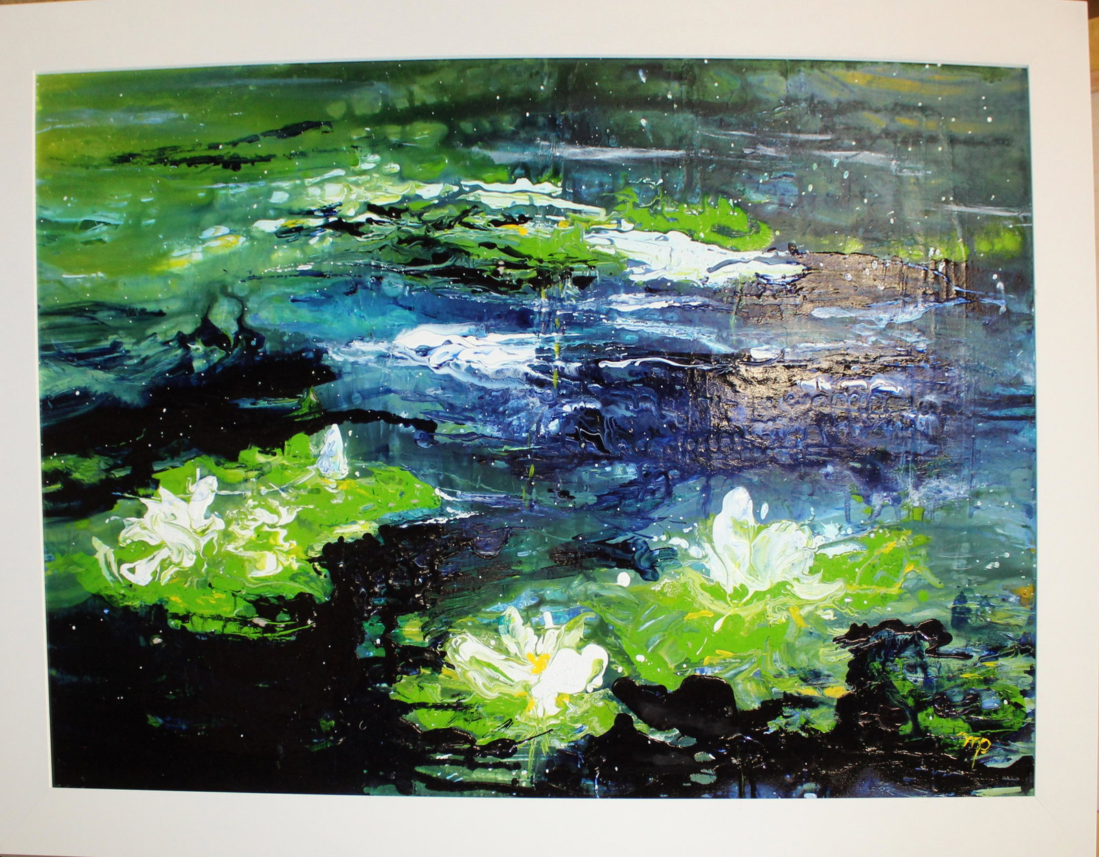 20th c Oil on Masonite inspired by Claude Monet: 20th c Oil on Masonite inspired by Claude Monet monogrammed WP 24 x 36" 28 x 40" as framed Ex Iris Love collection NY