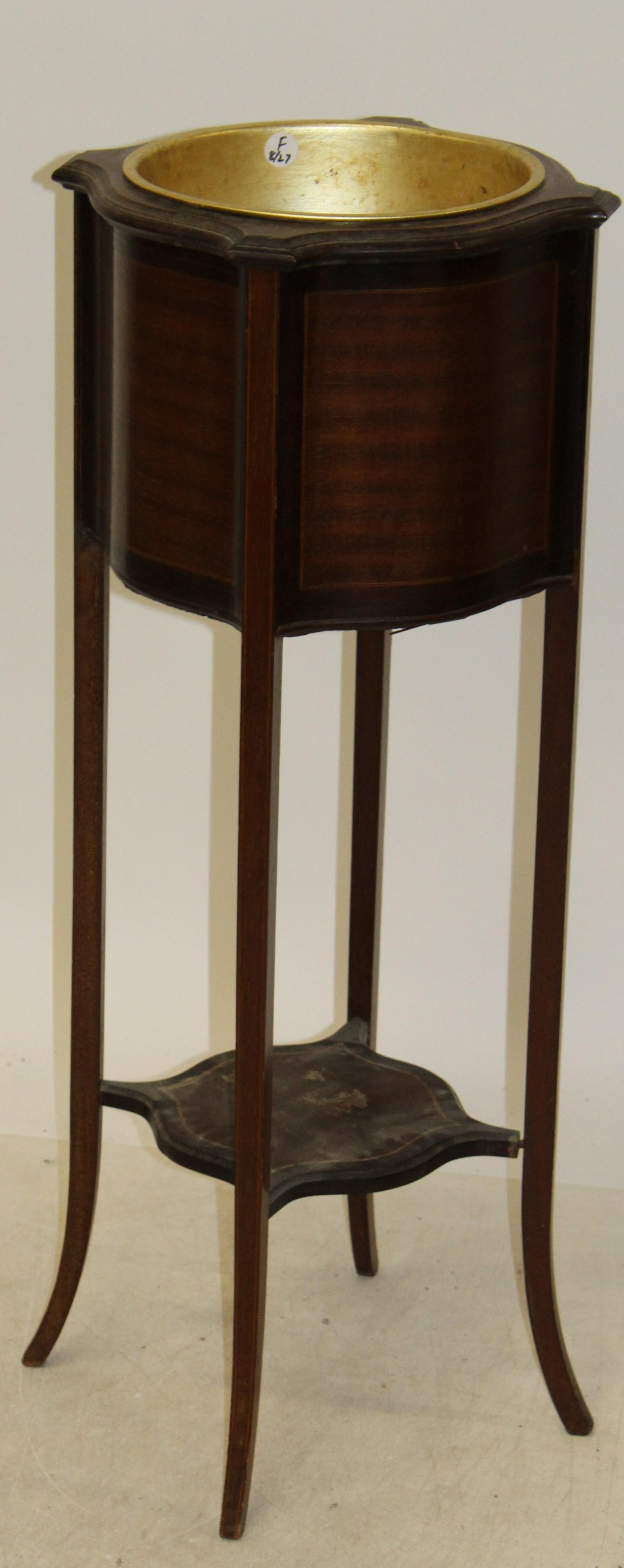 early 20th c Mahogany Jardiniere: Early 20th c Mahogany Jardiniere 16 x 39" with brass liner -