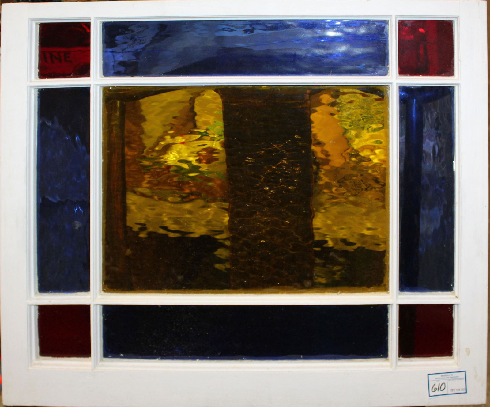 Ca 1910 Window w/ Colored Glass Panes: Ca 1910 window w/ colored glass panes, 30" x 25"