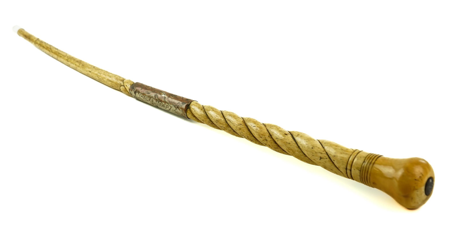19th c Cane Inscribed Marquis de Lafayette: Early 19th c carved bone cane inscribed Marquis de LaFayette on knob (probably commemorating LaFayette's Grand Tour of the United States in 1824- 1825), descending in an old Philadelphia family, engra
