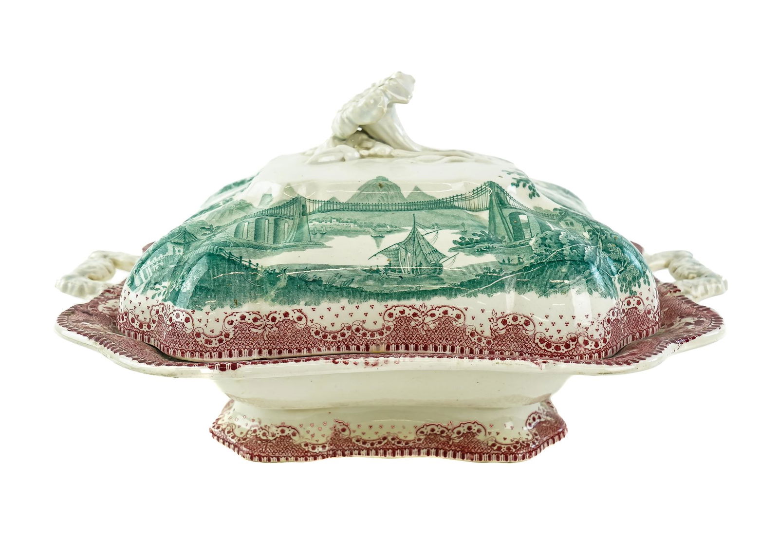 Bi Color Transferware Suspension Bridge Dish (1 of 4)