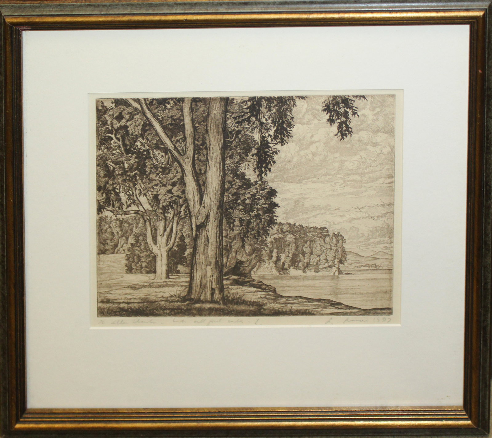 Luigi Lucioni (VT 1900-1988): Luigi Lucioni (Vermont 1900-1988) Shelburne farms engraving on paper published by Associated American Artists New York inscribed by Lucioni to Allen Clark plate 8 x 11" 15 x 18" as framed.