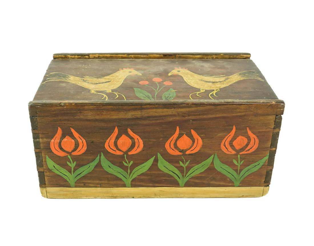 Folky Dovetailed Slide-top Candle Box w/ Birds (1 of 6)