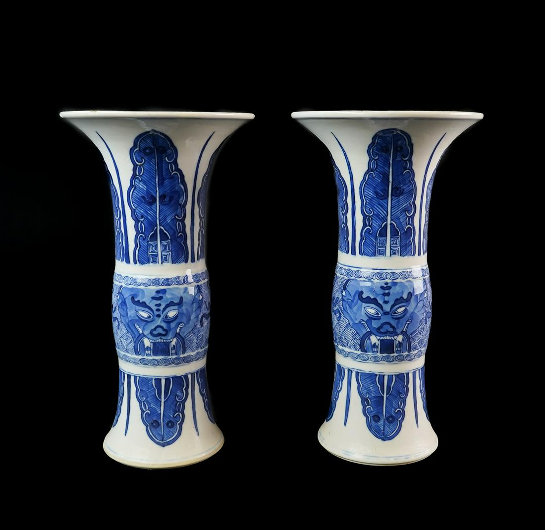 Pair of Canton Blue and White Porcelain Vases (1 of 3)