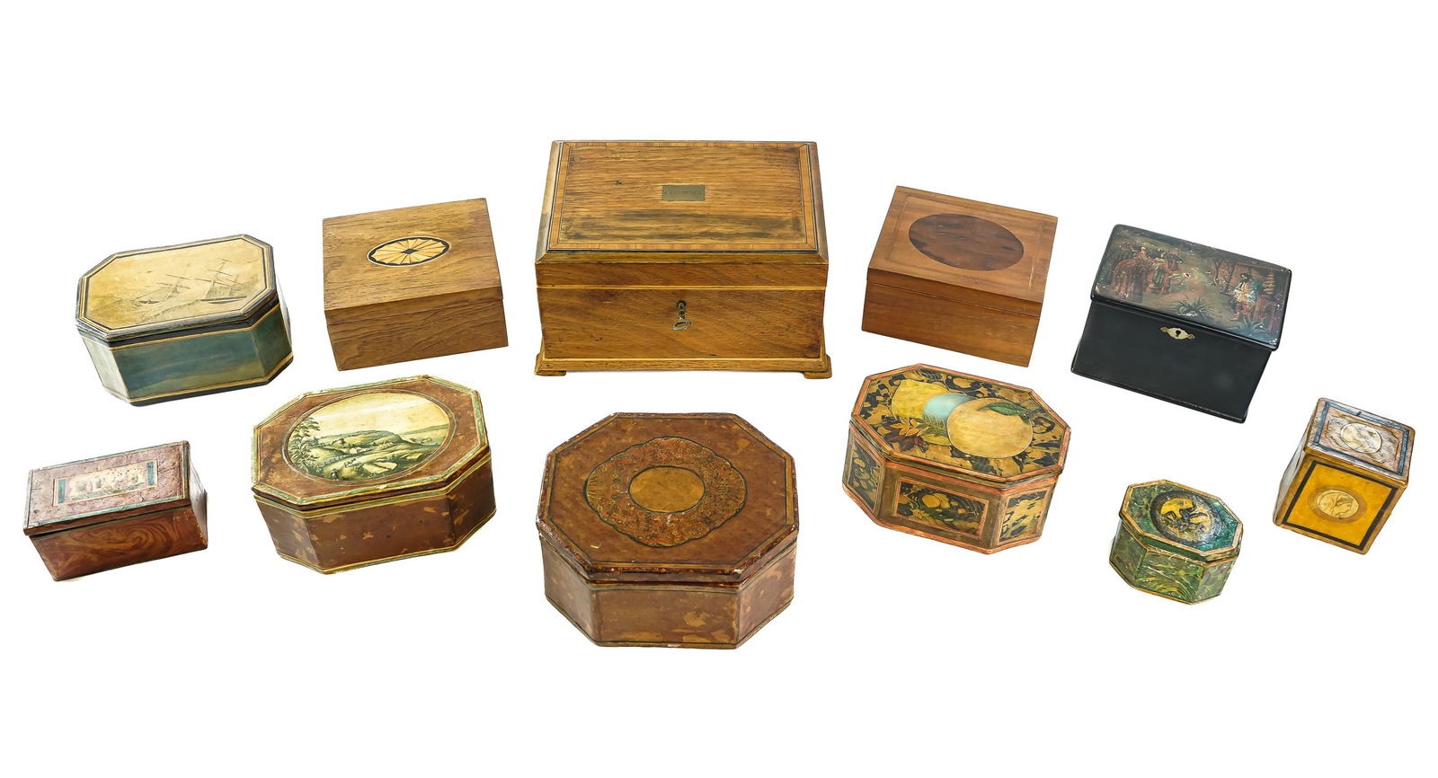 Group of Inlaid, Decoupage, Lacquer Boxes (1 of 4)