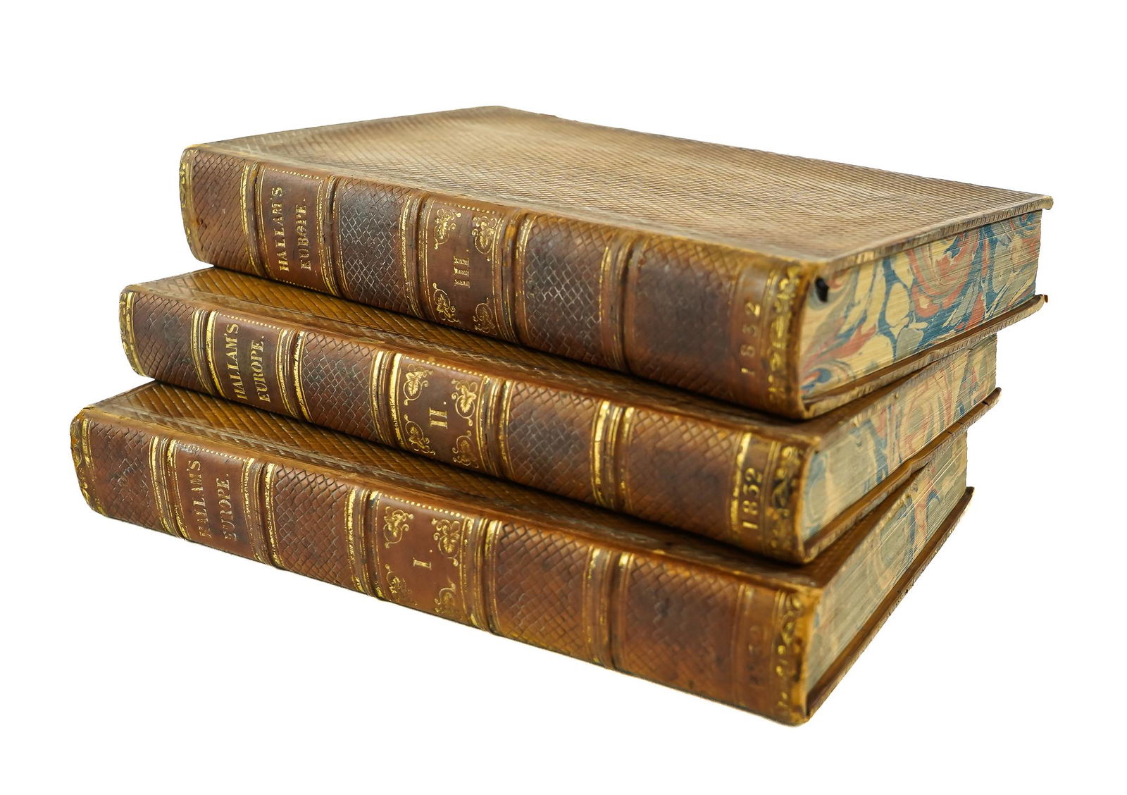 1834 Hallam View of the State of Europe: 1834 Henry Hallam "View of the State of Europe During the Middle Ages" (3 vols), John Murray,, London, sixth edition, embossed full calf leather, 8 1/2" x 5 1/2"