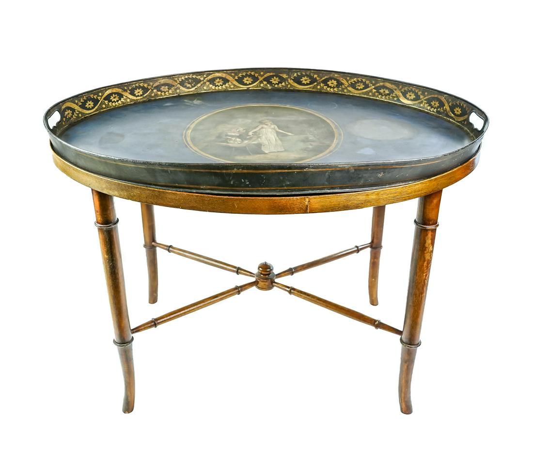 English Oval Toleware Tray Table (1 of 2)