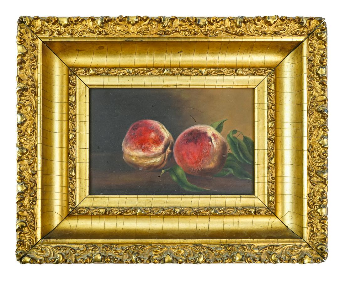 19th Oil on Board Still life Peaches (1 of 2)