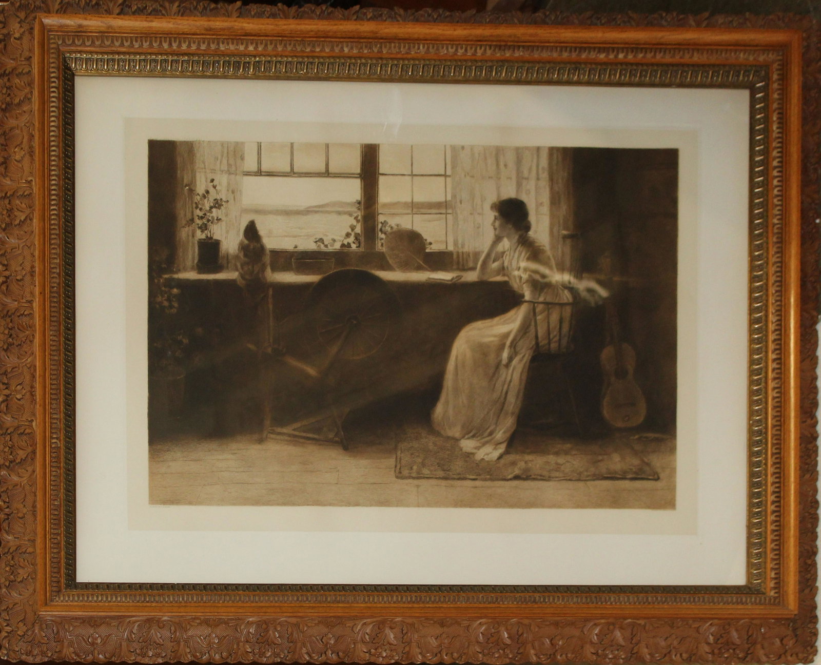 CF Grant 19th c Engraving of A Young Lady: CF Grant 19th c Engraving of Young Lady plate 20 x 30" 36 x 46" as Framed