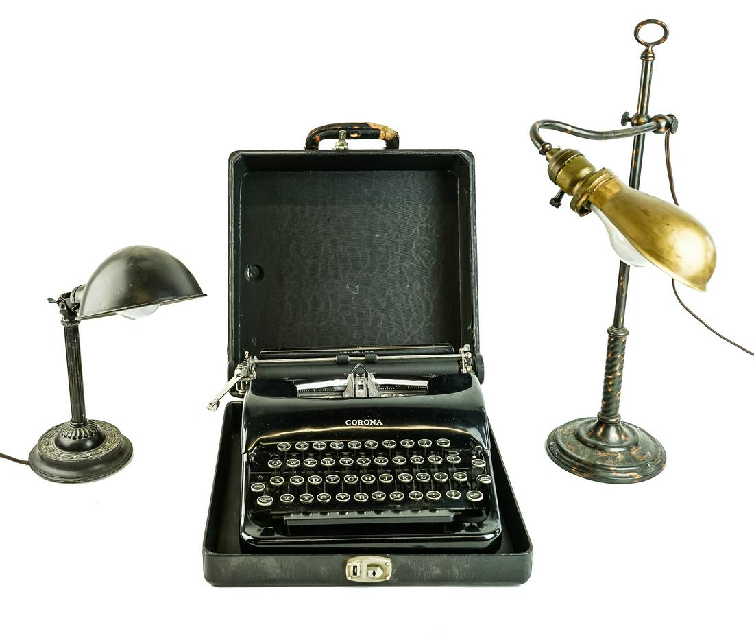 Vintage Office Accessories Incl. Lamps, Typewriter (1 of 1)