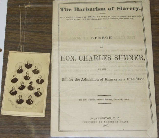 1860 Charles Sumner "Barbarism of Slavery" pamphlet,: 1860 Charles Sumner "Barbarism of Slavery" pamphlet, "Eminent Opponents of Slave Powers" CDV