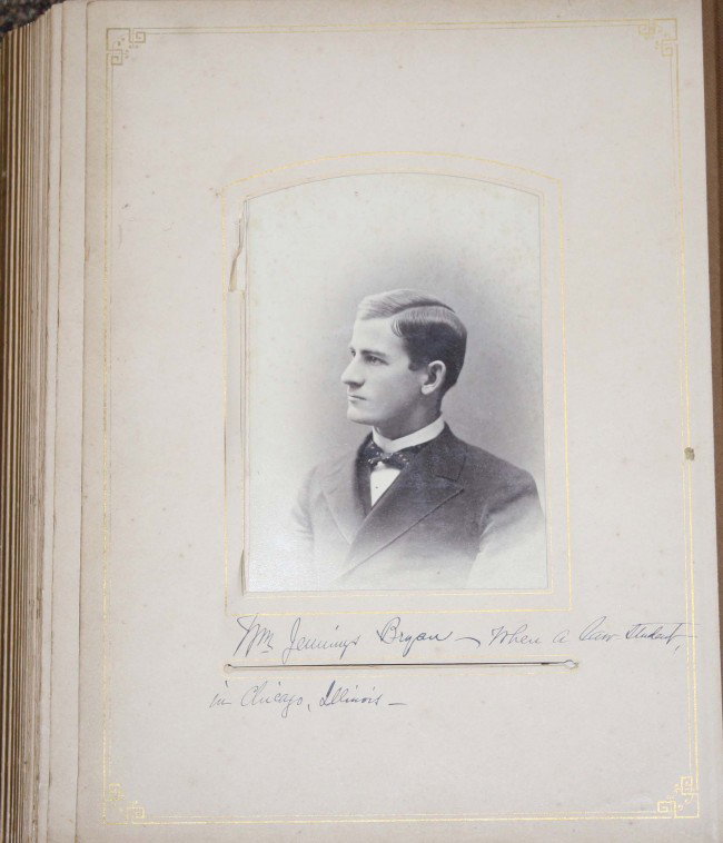 Photo album with William Jennings Bryan as law stu: Photo album with William Jennings Bryan as law student cabinet photo