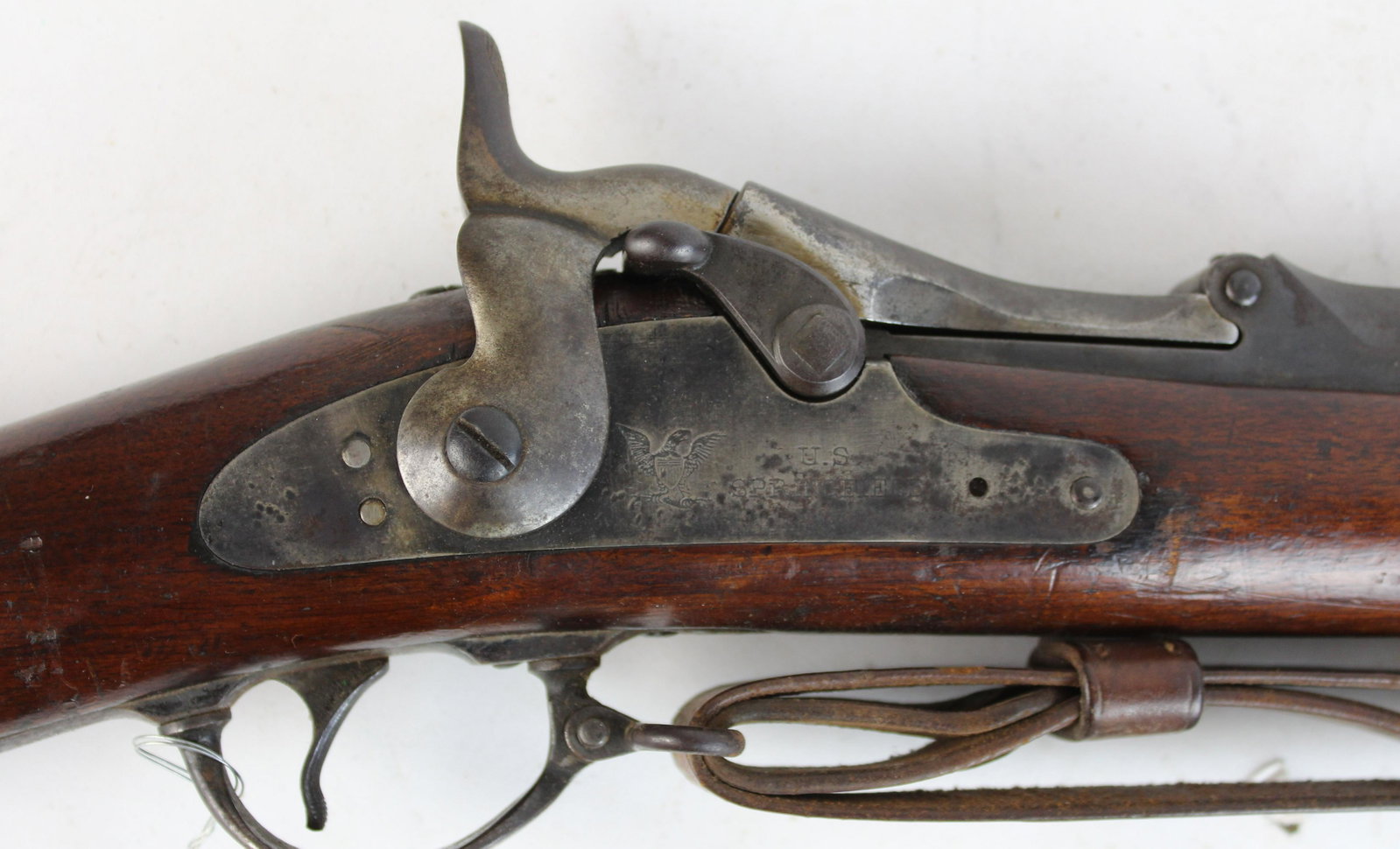US Springfield Model 1884 "Trapdoor" Rifle: US Springfield Model 1884 "Trapdoor" Rifle with Two bands aftermarket hooded sight , Period Bayonet with some corrosion in .45-70 Govt 32" barrel 52" overall