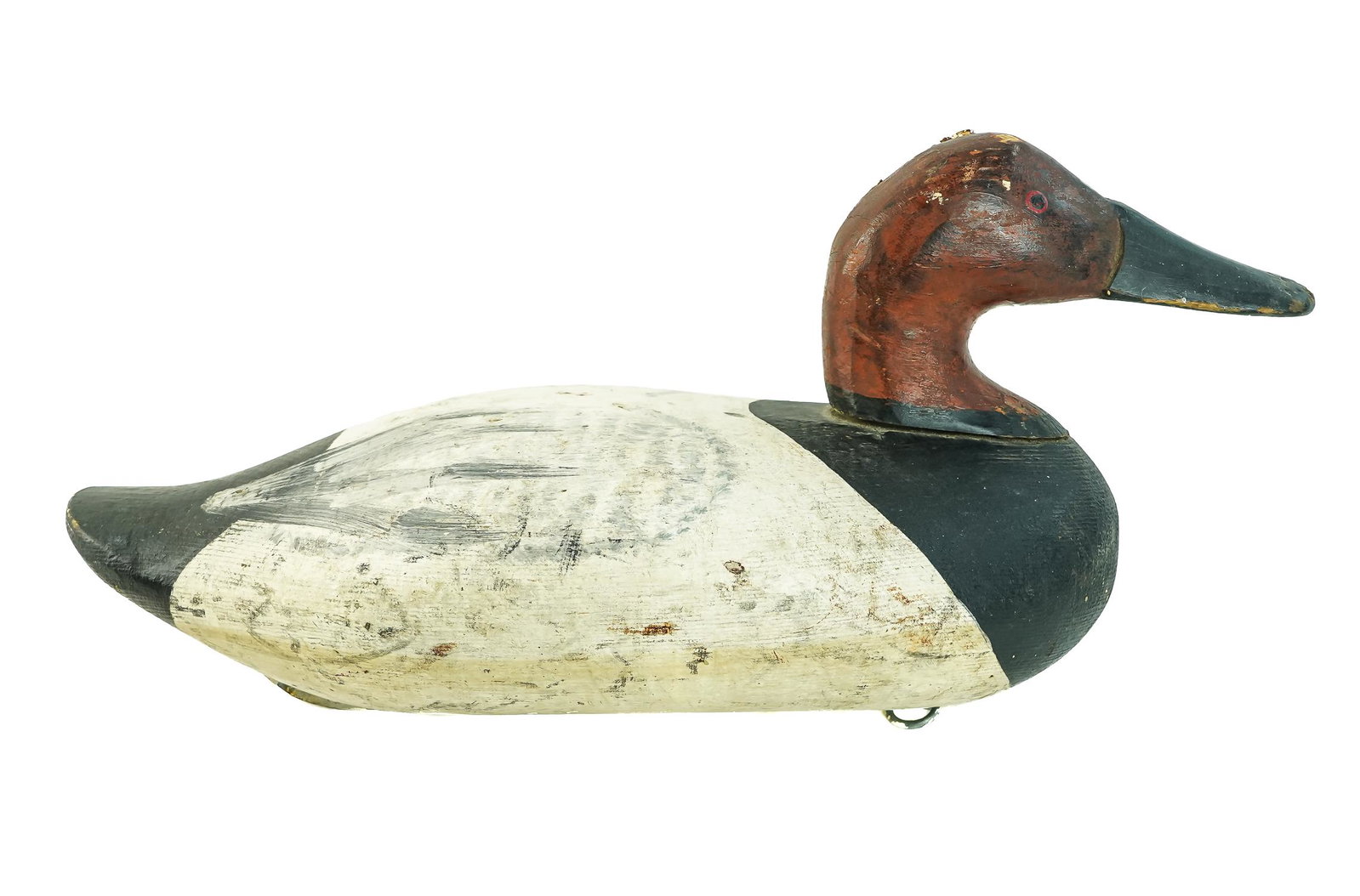 Madison Mitchell Canvasback Decoy: Madison Mitchell Harve de Grace Maryland Canvasback drake decoy. Bill marks, working wear, original paint. 16" long.