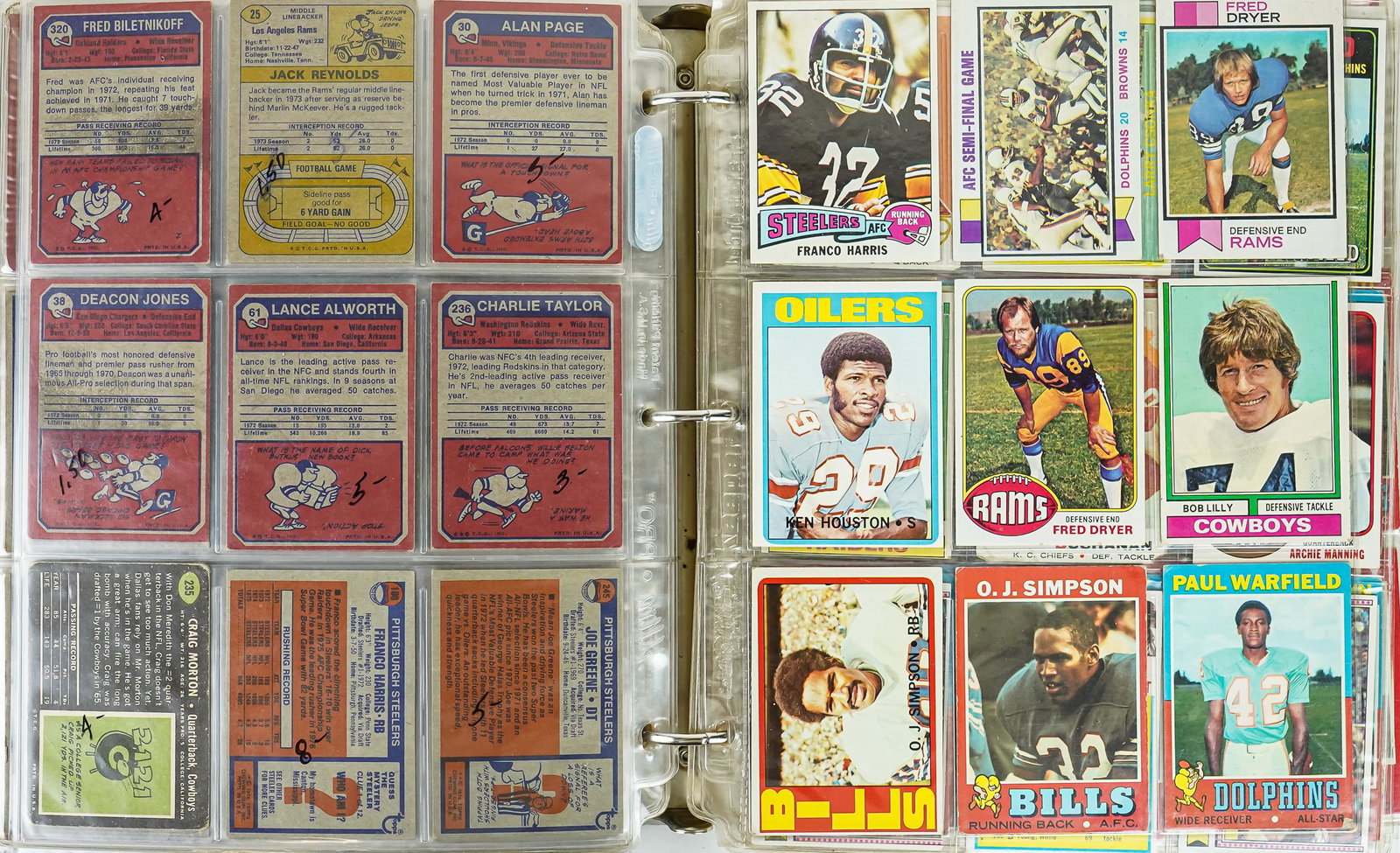 1970's Football Cards: Approximately 800 plus 1970's era football cards including several O J Simpson, Joe Greene, Joe Namath, Terry Bradshaw, John Unitas, Bob Griese, and many, many more.