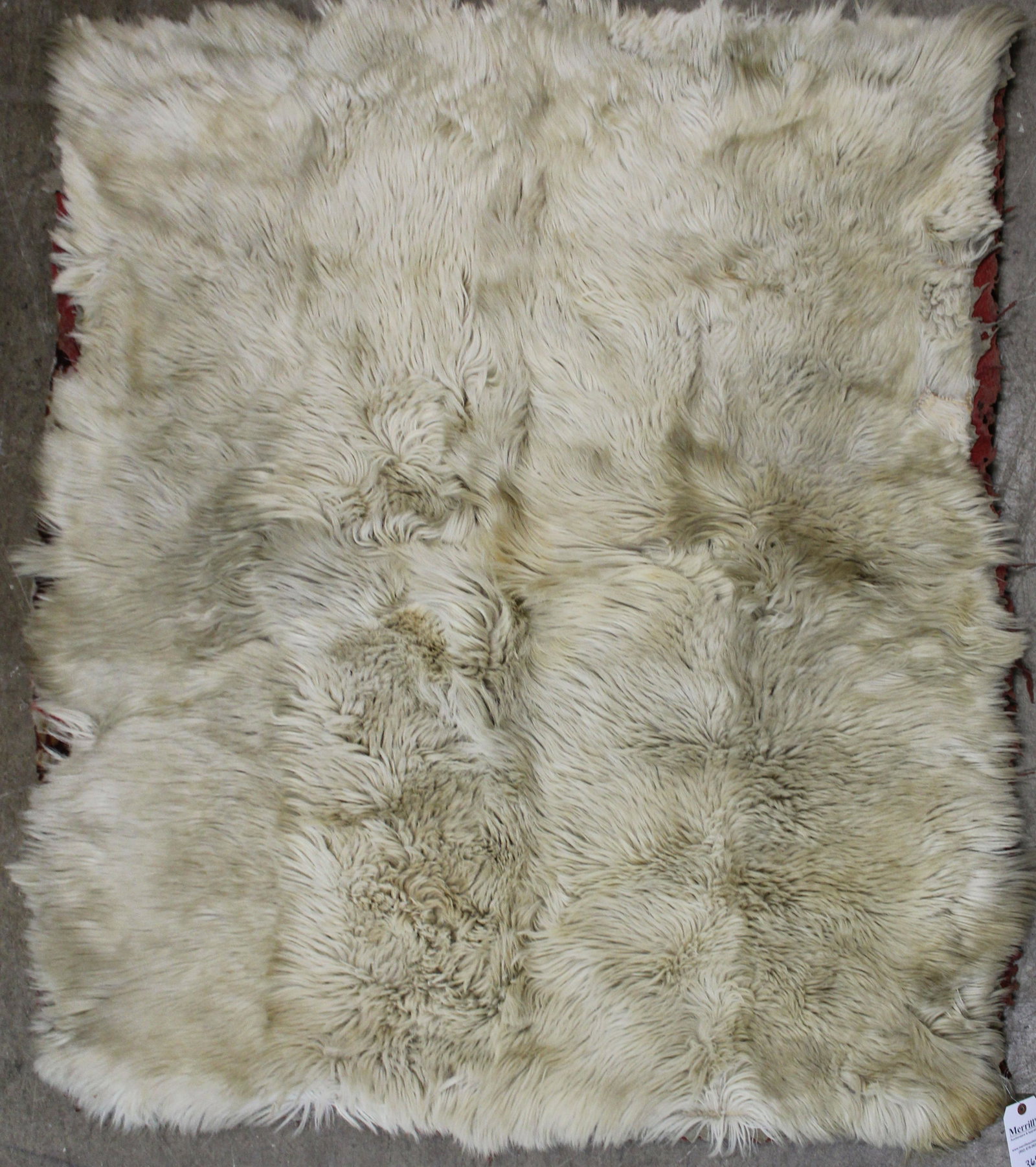 19th c. White Fur Sleigh Robe: 19th century Victorian white fur sleigh robe with felt and printed wool lining 53" x 60" -some wear to fringe