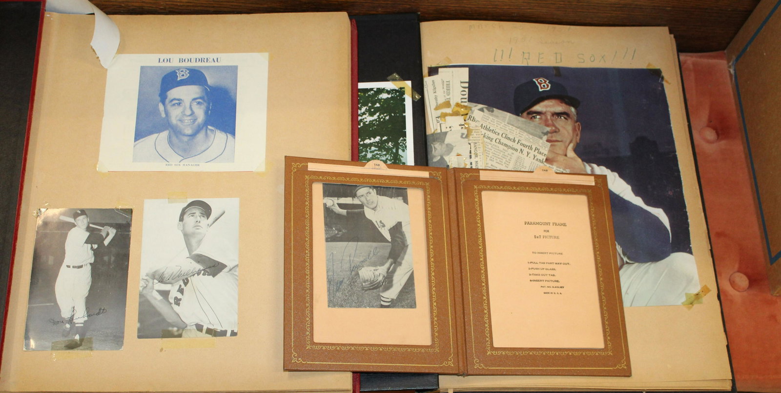 Baseball Scrapbook including Ted Williams Autograph: Two ca. 1951-52 Boston Red Sox baseball scrapbook album including pen autographed printed photos of Ted Williams (1918-2002), Jimmy Piersall (1929-2017), and Don Lenhardt (1922-2014), newspaper clippi