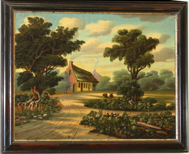 14x 18" O/C Cottage scene by Thomas Chambers (AM 18: 14x 18" O/C Cottage scene by Thomas Chambers (AM 1808-69)