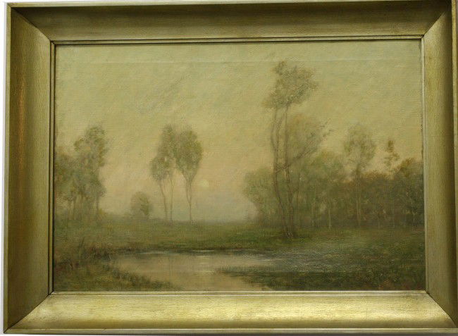 20 x 30" O/C tonalist landscape signed Arthur Hoebe: 20 x 30" O/C tonalist landscape signed Arthur Hoeber (AM 1854-1915)
