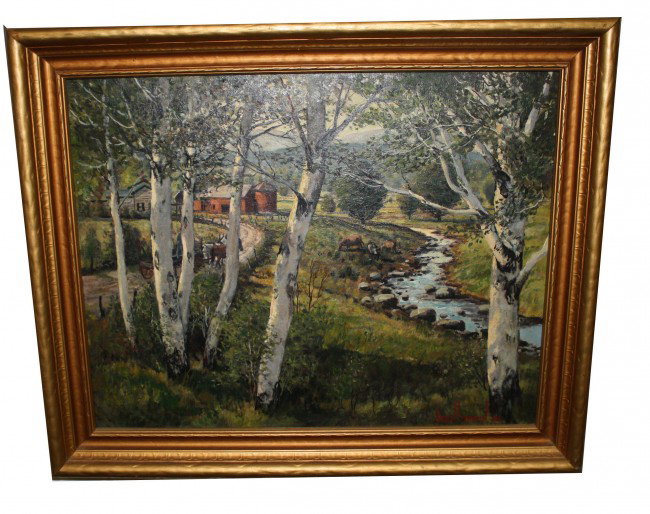 14 x 17" O/B birches signed Cecil Larson 52 (AM 19: 14 x 17" O/B birches signed Cecil Larson 52 (AM 1908-)