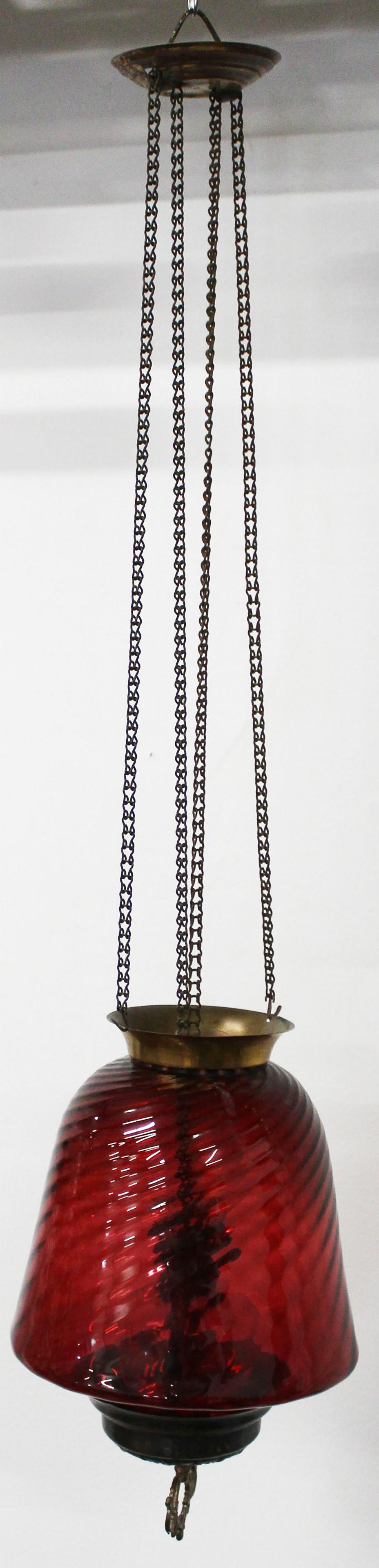 19th c Cranberry Glass hanging Lamp (1 of 3)