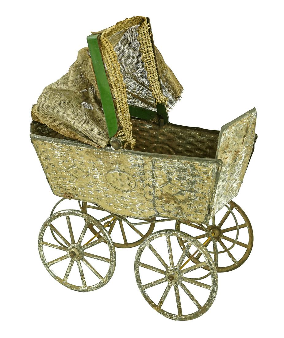 19th c Embossed Tin Doll Carriage (1 of 2)