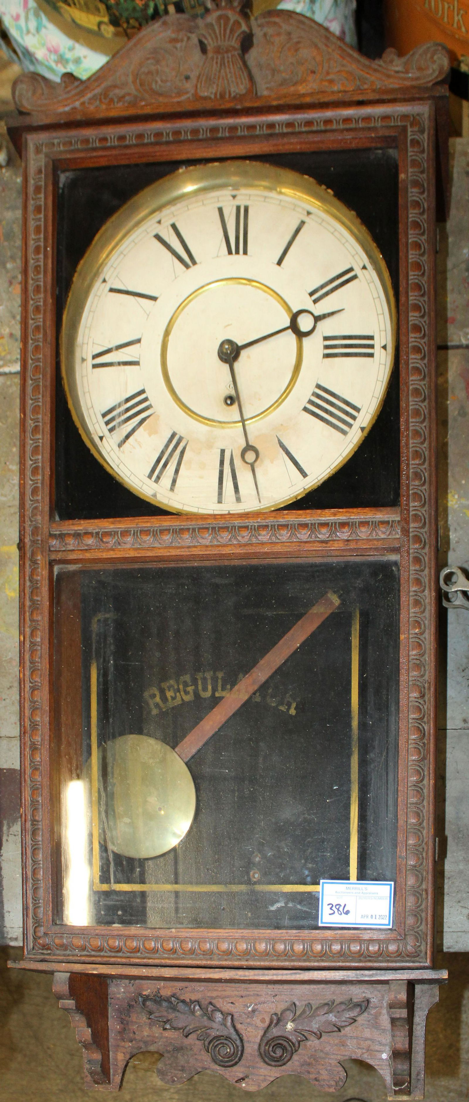 Gilbert Oak Press Carved Regulator Wall Clock (1 of 1)