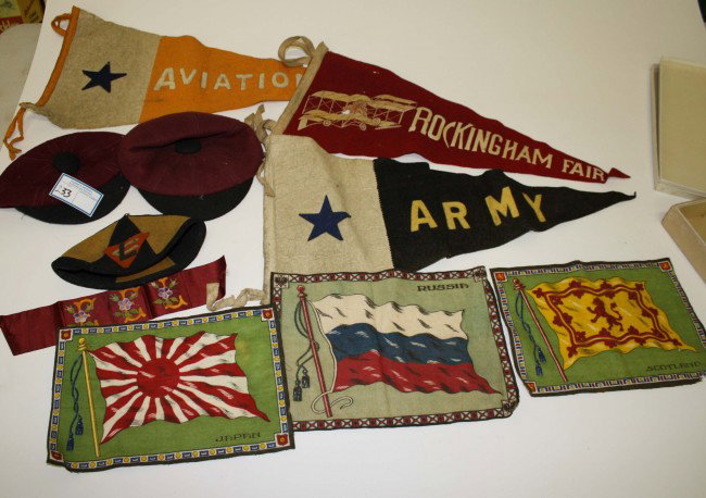 Ca 1914 caps pennants & tobacco flag: Ca 1914 caps pennants & tobacco flag