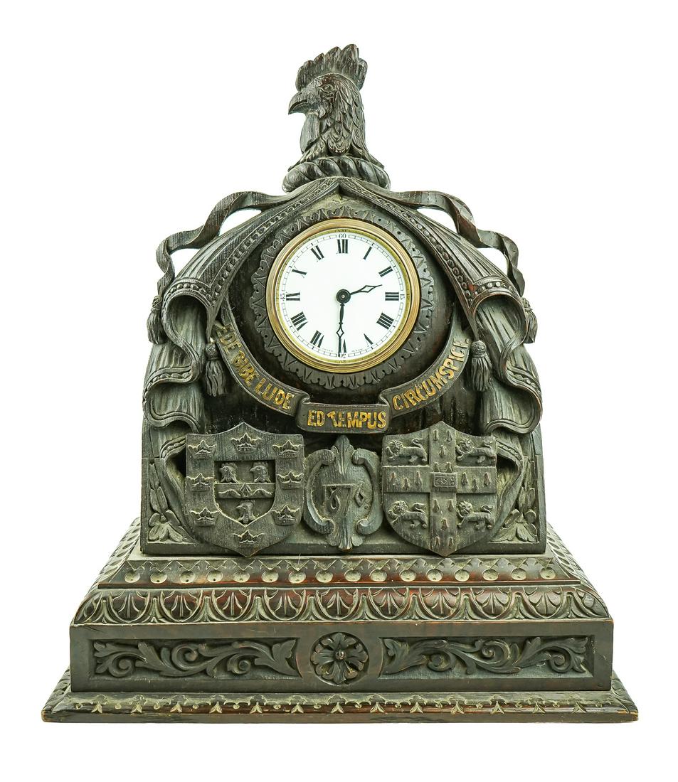 1876 Carved Clock with Latin Proverb (1 of 5)