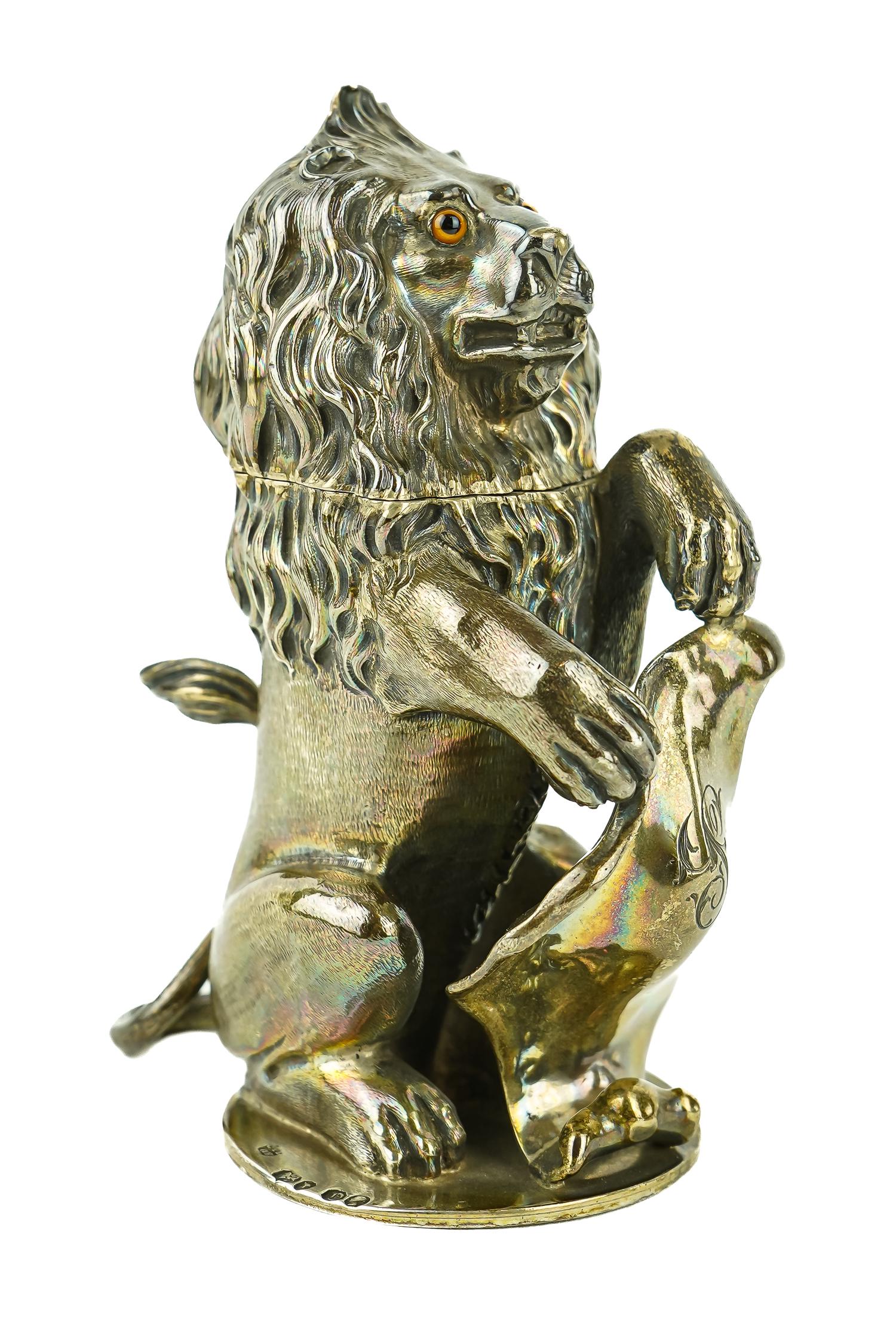 1849 Fox London Sterling Silver Lion Inkwell (1 of 6)