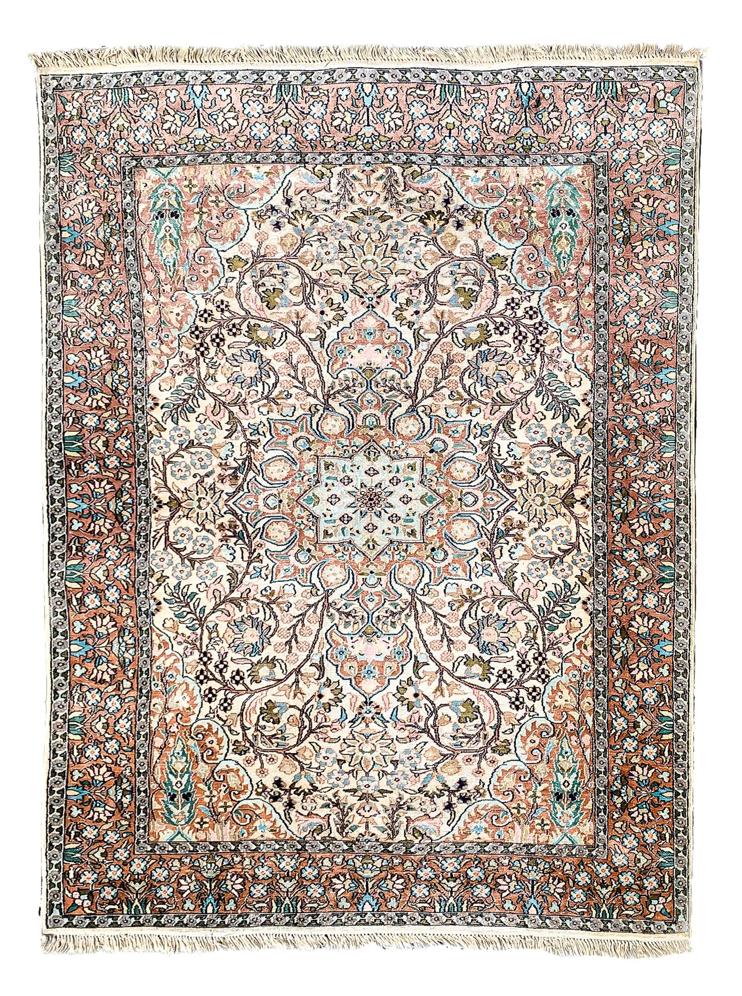 Late 20th c Persian Silk Oriental Area Rug (1 of 2)