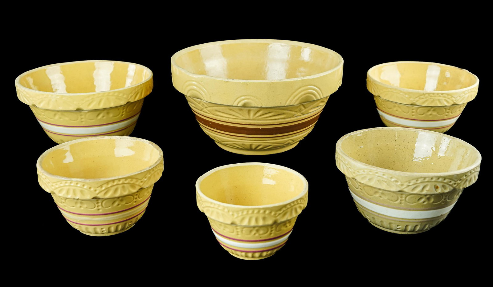 Nest of 6 Yellowware Pottery Mixing Bowls (1 of 2)