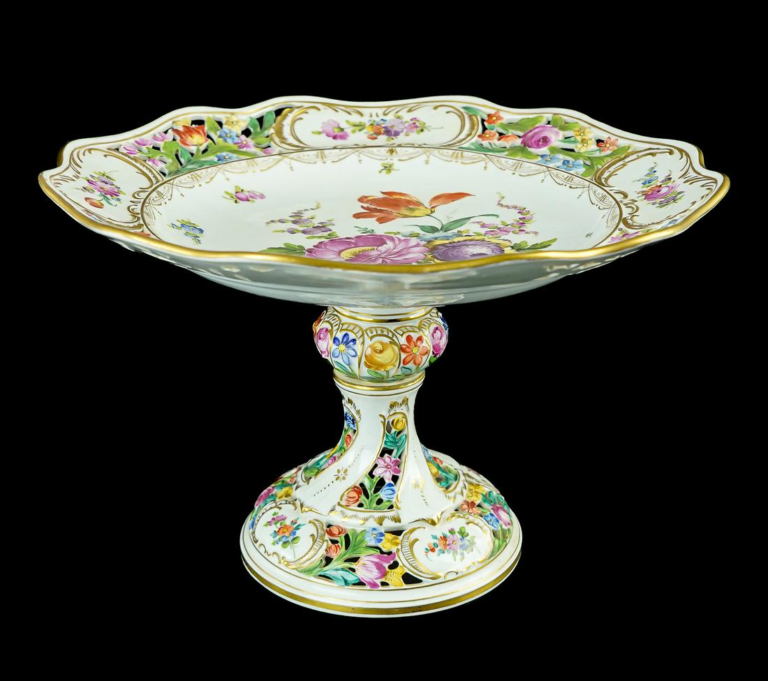 Dresden Floral Hanpainted Porcelain Compote (1 of 3)