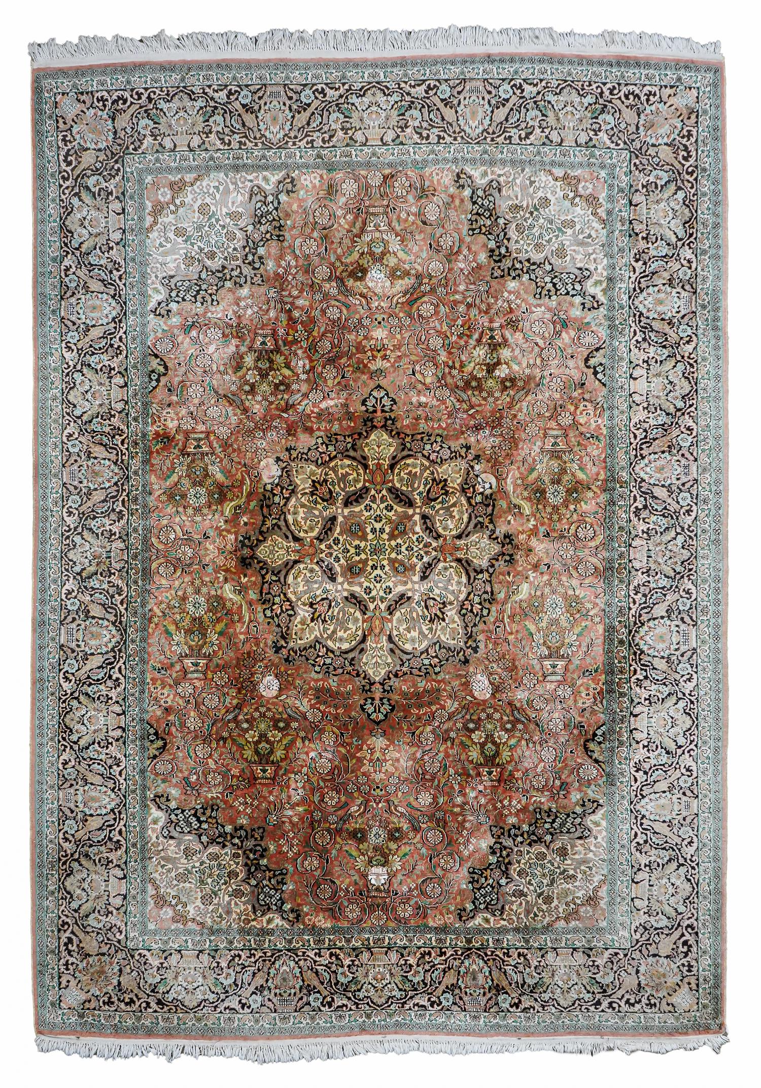 Late 20th c Indo-Persian Silk Main Carpet (1 of 3)