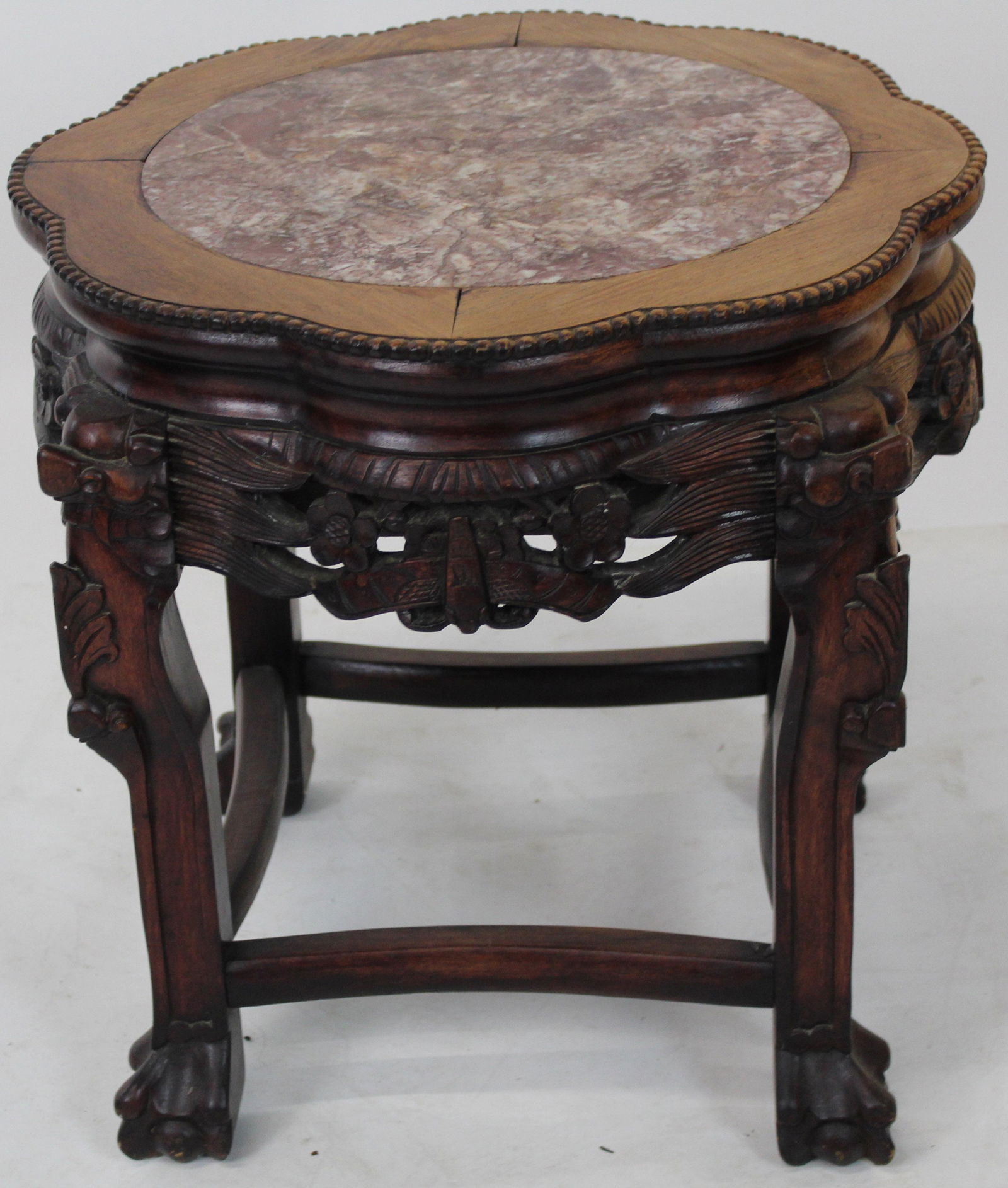 Oriental Marble Top Carved Plant Stand (1 of 1)