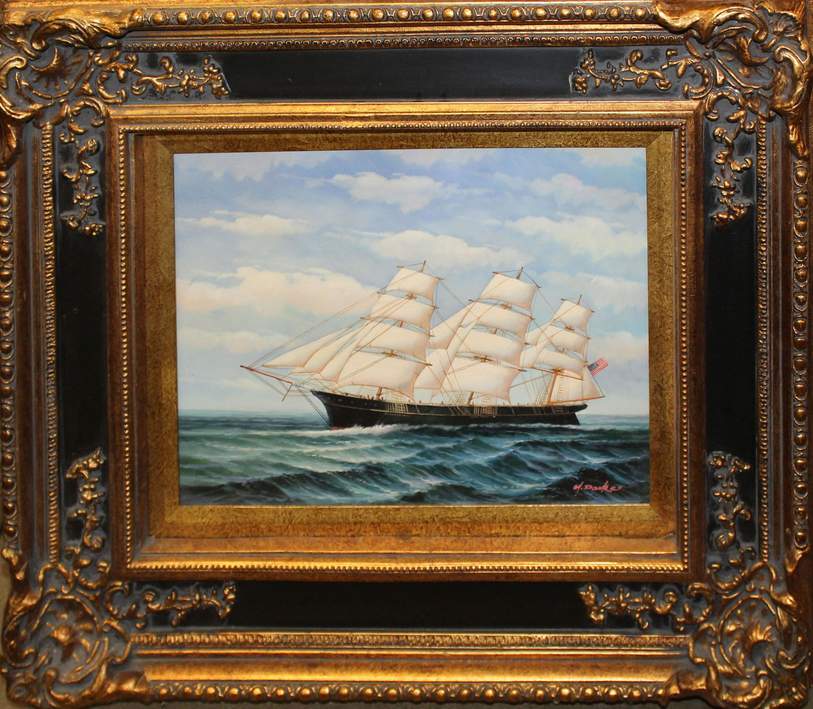 20th c Decorative Seascape signed W Parker (1 of 4)