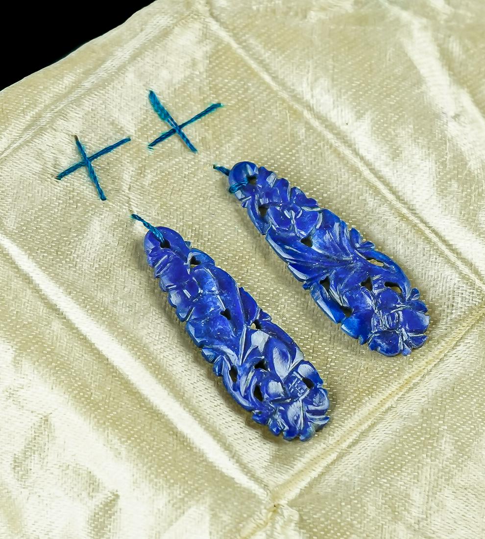 Ca,. 1900 Carved Lapis Earrings (1 of 1)