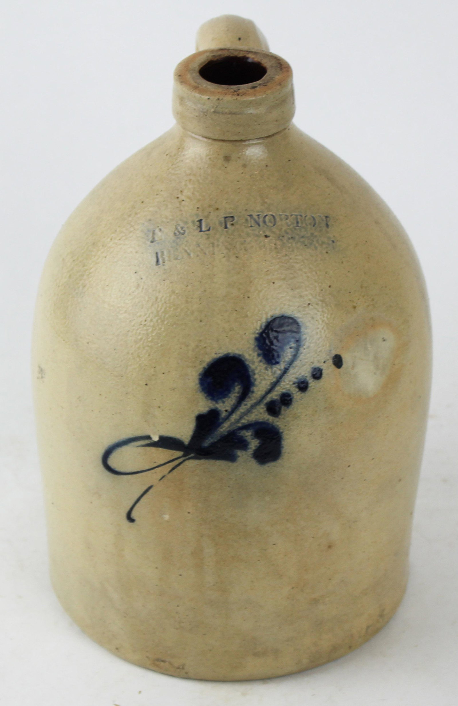 E & L P Norton Blue Decorated Stoneware Jug (1 of 2)