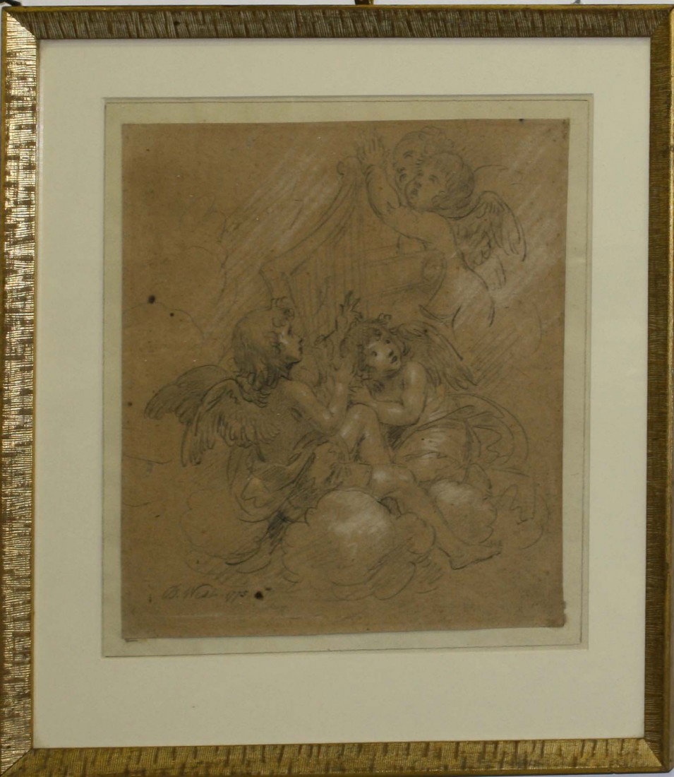 11 x 13 inch pencil on paper drawing of three putti sig: 11 x 13 inch pencil on paper drawing of three putti signed Benjamin West 1775 (EN 1738-1830)