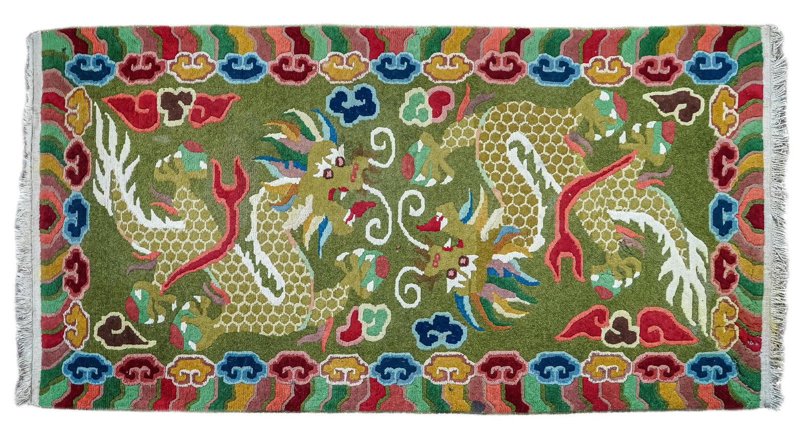 Mid 20th c Tibetan Dragon Rug (1 of 2)