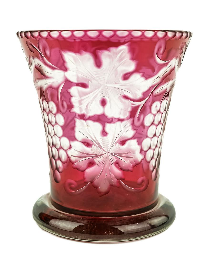 Stevens and Williams Cranberry Cut to Clear Vase (1 of 4)